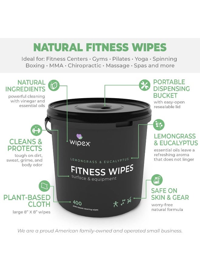 Wipex Gym Wipes Fitness Equipment Wipes, Plant-Based Cloth - Lemongrass, Eucalyptus and Vinegar Wipes to Clean Surfaces, Safe Yoga Mat Cleaner Wipes, All Purpose Gym Cleaner, 400 Count - Image 2